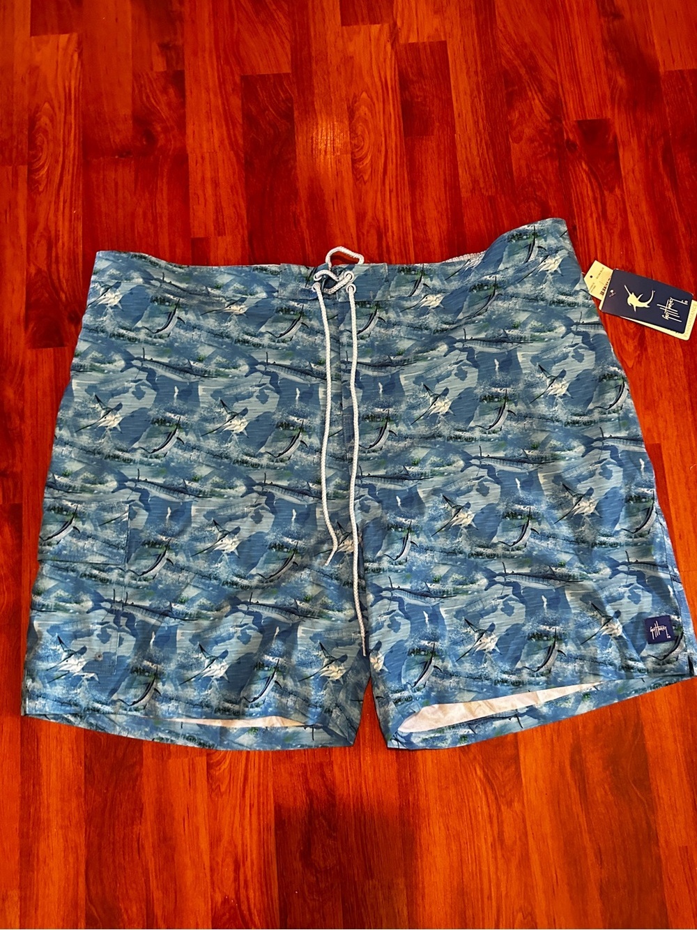 Guy Harvey Blue Marlin-Print Swim Trunks